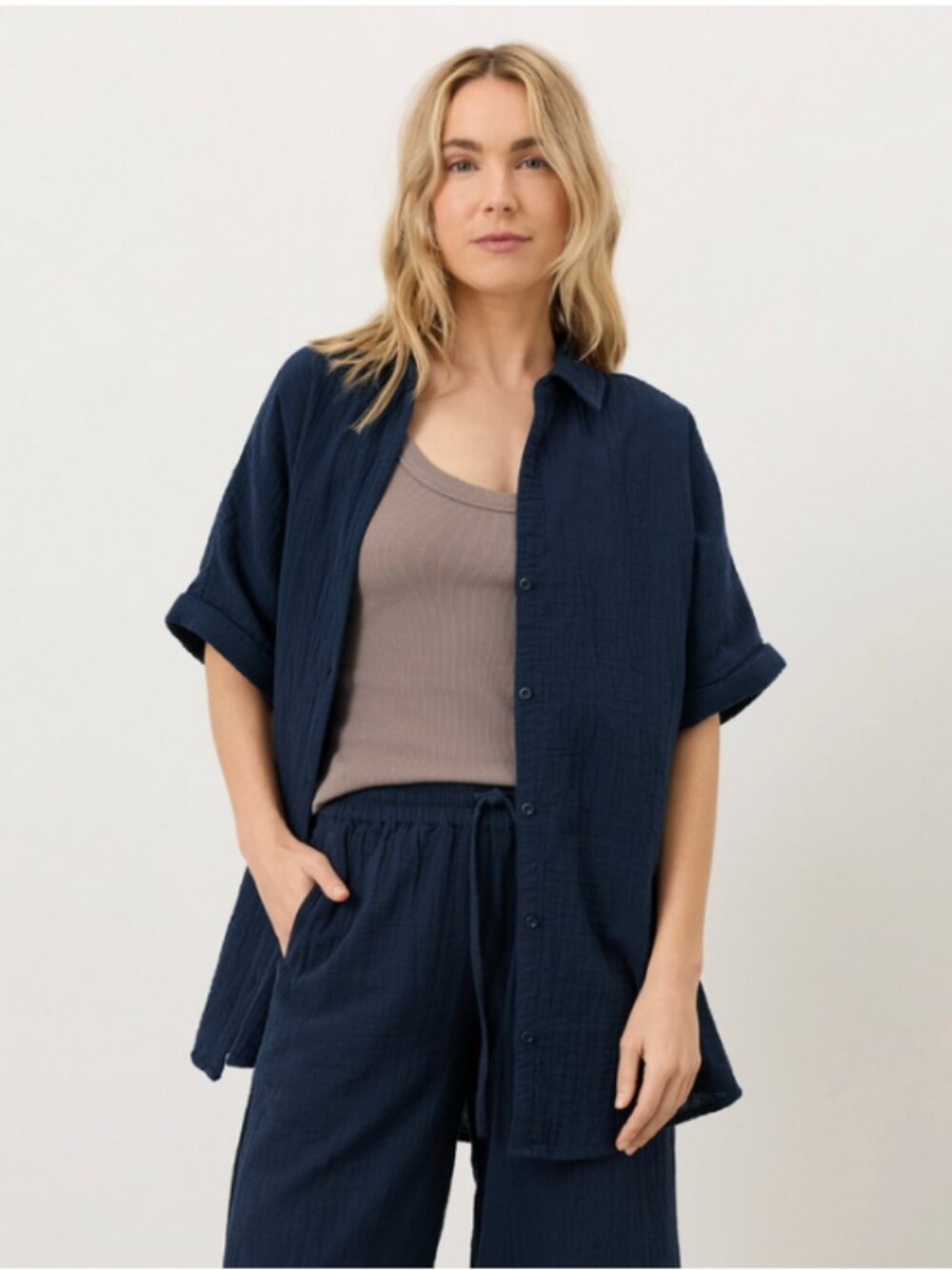 Organic Coastal Double Gauze Oversized Shirt | XL | Navy
